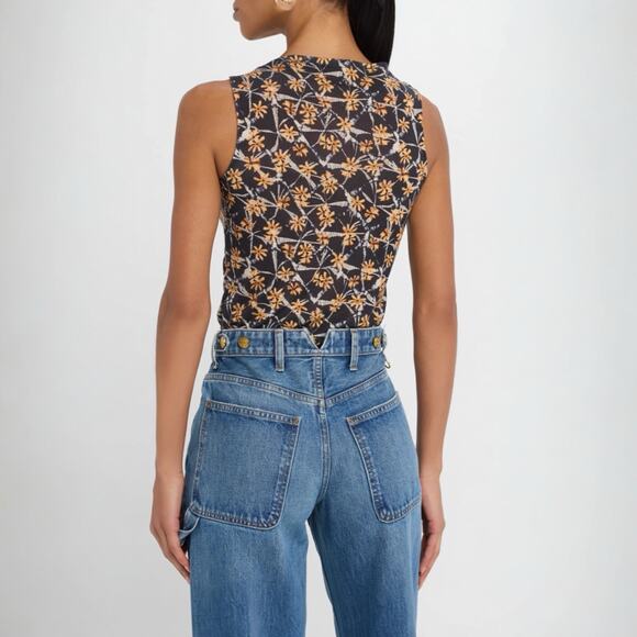 Ulla Johnson Medea Asymmetric Shirred Top Floral Black Size M NWT $290 - Picture 4 of 7